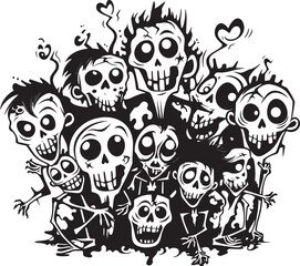 Inky Infestation Vector Icon of Doodle Zombies Cute Cadavers Zombies Group Logo Design