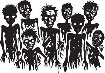 Grimy Grumble Vector Icon of Doodle Zombies Scribbled Scare Zombies Group Logo Design