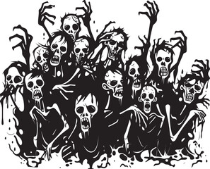Grotesque Gathering Zombies Group Logo Doodle Apocalypse Zombies Vector Design Element
