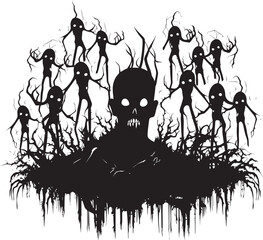 Gory Gala Zombies Group Emblem Doodle Dread Zombies Vector Logo Design