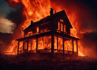 The House Is On Fire. Fully Engulfed House Fire