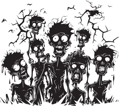 Inky Infestation Vector Icon of Doodle Zombies Cute Cadavers Zombies Group Logo Design