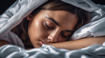 beautiful young woman sleeping in bed, pretty young woman sleeping wraped with a bedsheet, sleeping woman, pretty girl is sleeping
