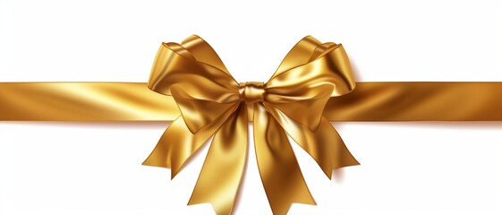 Decorative golden bow with horizontal ribbon isolated on white background. Vector illustration