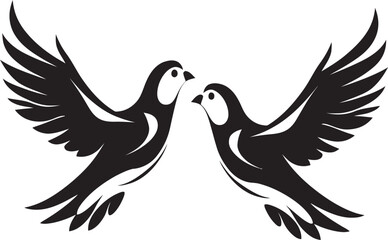 Winged Unity Dove Pair Emblem Design Pair of Peace Vector Logo of a Dove Pair