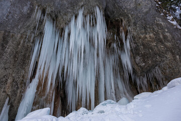 Icicles on the rock face