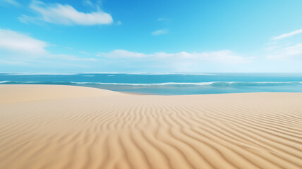Fototapeta na wymiar an empty sand beach with blue water