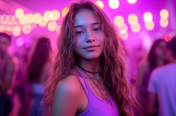 a teenage girl in purple standing at a dance party