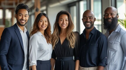 A Multiracial Business Team in the Office, Smiling at the Camera