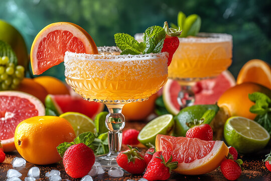 set of fruit cocktails with fruit topping
