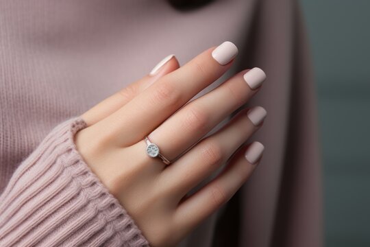 hands of a young woman with a gentle nude manicure on her nails. ai generated