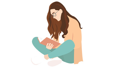 A Woman Reads a Book, Flat Drawing, Person, Character, Knowledge, Girl, Relaxation, Concept, Art, Student, Hobby, Isolated, Silhouette