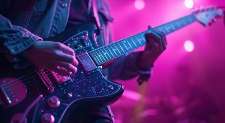 Obraz premium a person is playing an electric guitar at a concert