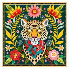 Flora and Fauna: Harmony of Baroque Flowers on a Leopard Patterned Scarf