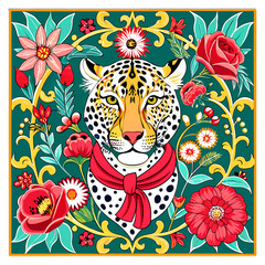 Flora and Fauna: Harmony of Baroque Flowers on a Leopard Patterned Scarf