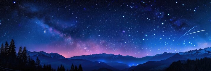 Fototapeta premium Night sky with many stars. Milky Way background. Banner