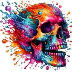 Papier Peint photo Crâne aquarelle Colorful Water Color Skull with color Splash ,beautiful skull painting