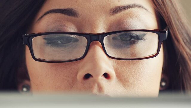 Face, doubt and woman on tablet in home, search info and reading email spam. Digital technology, scroll and confused person in glasses on internet, online news and social media app error on closeup