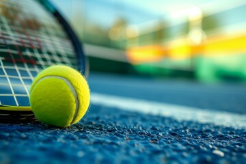 Tennis Ball and Racket on Court