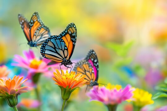 Monarch Butterflies on Vibrant Flowers