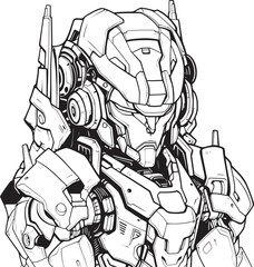 Synthetic Spectrum Coloring Page Element of Futuristic Cyborg Metallic Mosaic Line Art Icon for Cyborg Coloring Page