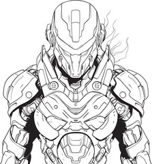 Circuit Splendor Futuristic Syborg Line Art Emblem Future Fusion Cyborg Line Art Vector Icon