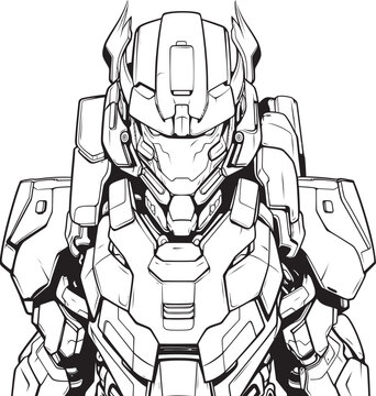 Techno Tapestry Coloring Page Element for Futuristic Syborg Quantum Quotient Line Art Vector of Cyborg Icon