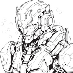 Cybernetic Symphony Line Art Icon for Futuristic Syborg Machine Muse Vector Emblem Design for Cyborg Coloring