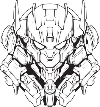 Techno Tapestry Coloring Page Element for Futuristic Syborg Quantum Quotient Line Art Vector of Cyborg Icon