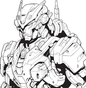 Techno Tapestry Coloring Page Element for Futuristic Syborg Quantum Quotient Line Art Vector of Cyborg Icon