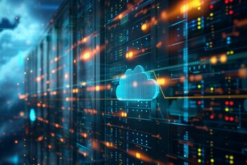 Fototapeta premium Cloud Computing Concept on Server Room Background