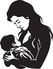 Nurturing Love Vector Logo of Mother Holding Infant Serenity in Arms Emblematic Element for Mother and Baby