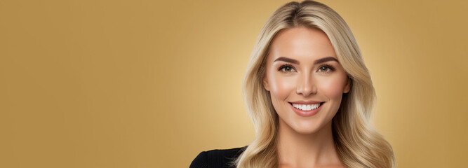 Beautiful good woman nice fashion half body eye contact and space for design