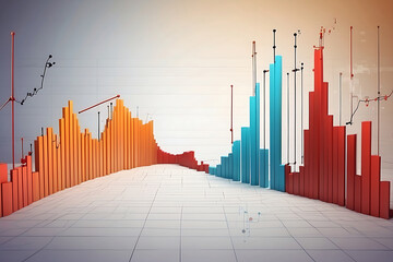 Stock market graph and tecnical analysis, Graphs representing ups and downs, Depicts Trading View financial market chart