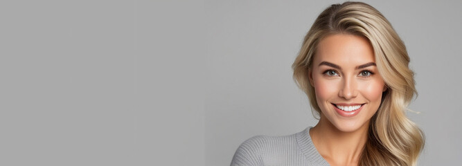 Beautiful good woman nice fashion half body eye contact and space for design