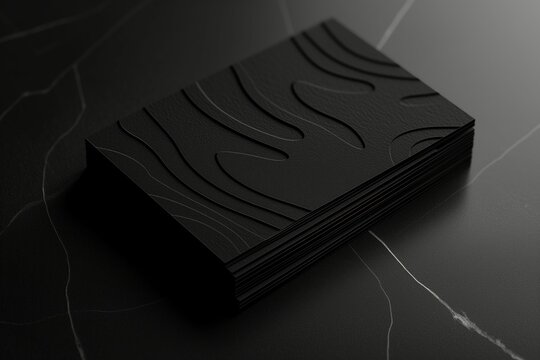 Black Textured Business Cards on Marble
