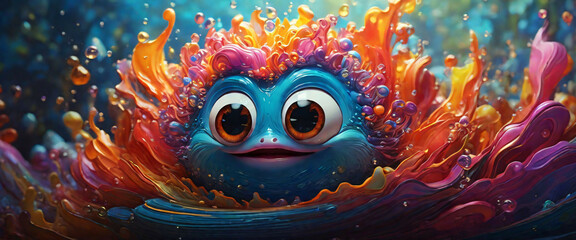Colorful animated fish face in the water - obrazy, fototapety, plakaty