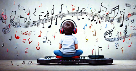 Child in music background