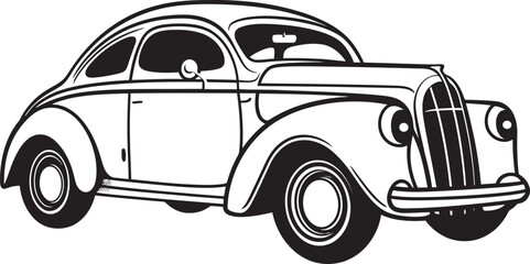 Retro Roadtrip Vector Logo Design Element Ink and Ignition Doodle Line Art Vintage Car