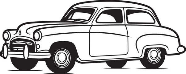 Yesteryears Charm Vintage Car Doodle Icon Retro Roadtrip Vector Logo Design Element