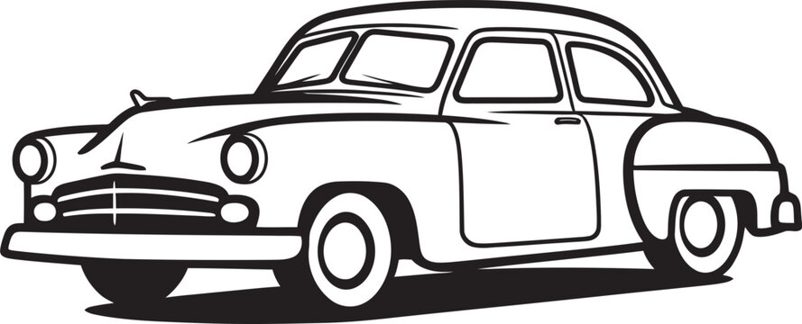 Retro Roadtrip Emblematic Element for Vector Logo Design Ink and Ignition Doodle Line Art of Vintage Car