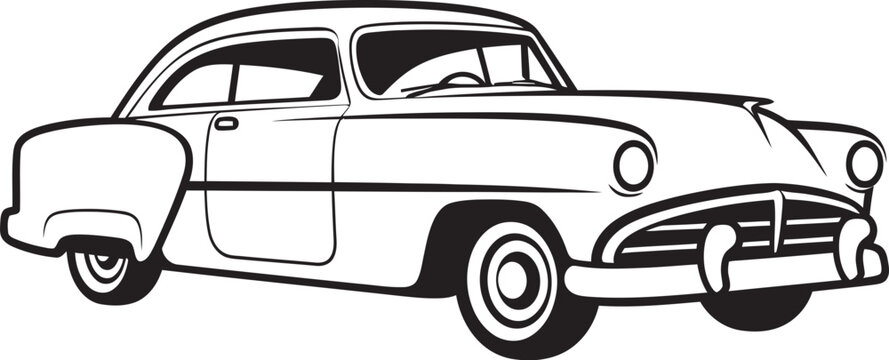 Sketchbook Symphony Emblematic Design for Doodle Line Art Dapper Drives Vintage Car Doodle Vector Logo Icon