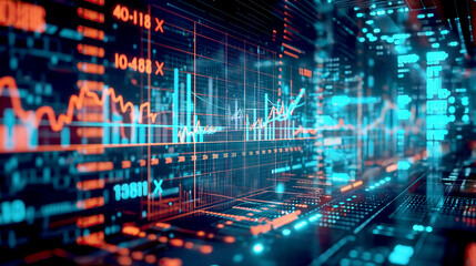 Fototapeta premium Futuristic Digital Stock Market Exchange Data Visualization with Dynamic Lines and Graphs background
