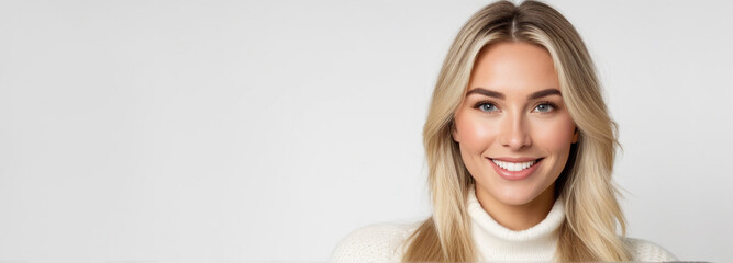 Beautiful good woman nice fashion half body eye contact and space for design