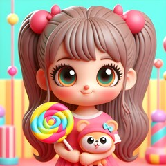 Fototapeta na wymiar Cartoon character of girl with lollipop