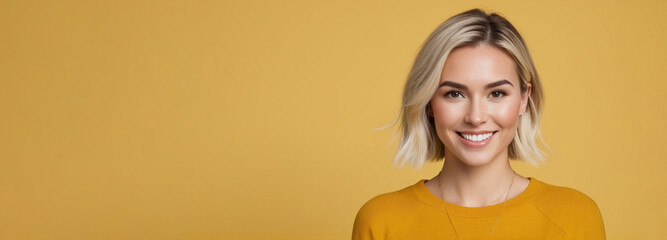 Beautiful good woman nice fashion half body eye contact and space for design