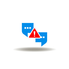 Vector illustration of speech bubbles with attention sign.  Icon of difficult conversation.