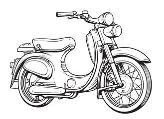 Retro Bike Scooter hand drawn sketch illustration Vintage transport.