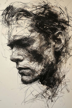 Abstract ink sketch of a man's profile view Generative AI image