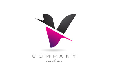 cut V letter logo icon design creative vector illustration. Pink and black template for a company or business
